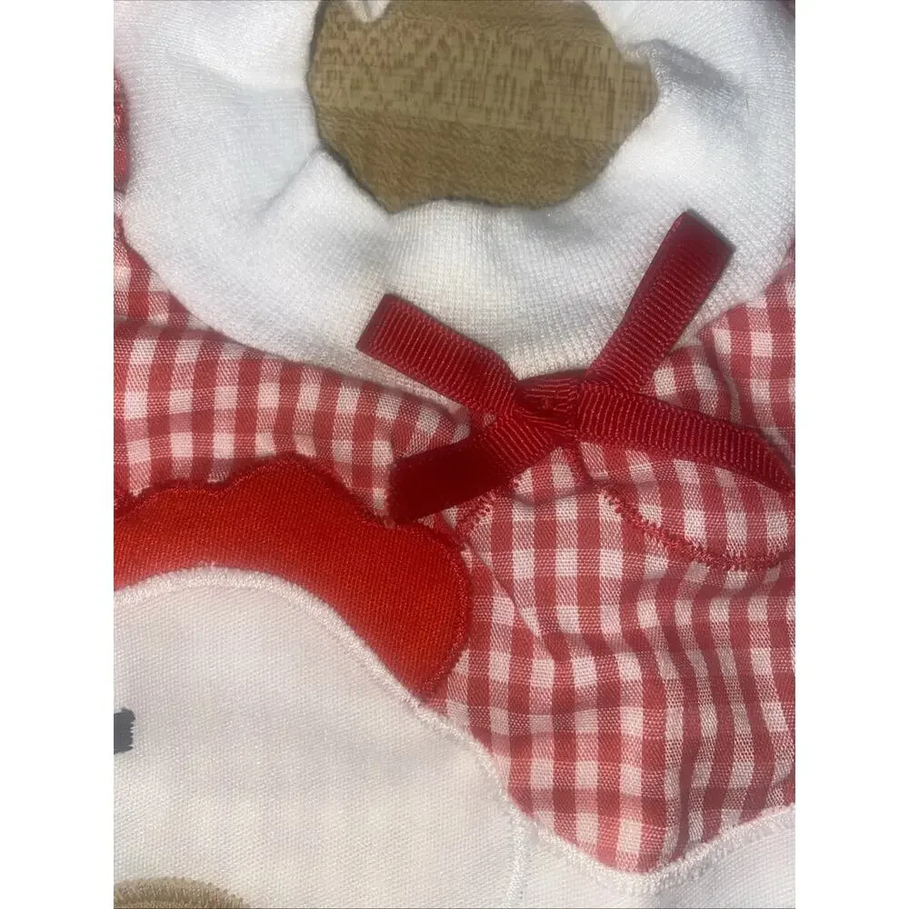 VINTAGE Red White Gingham Chicken Baby Bib Embroidery Pullover